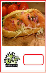 Pistoletje VERSE GEROOKTE RODE ZALM/ kappertjes en/uitje